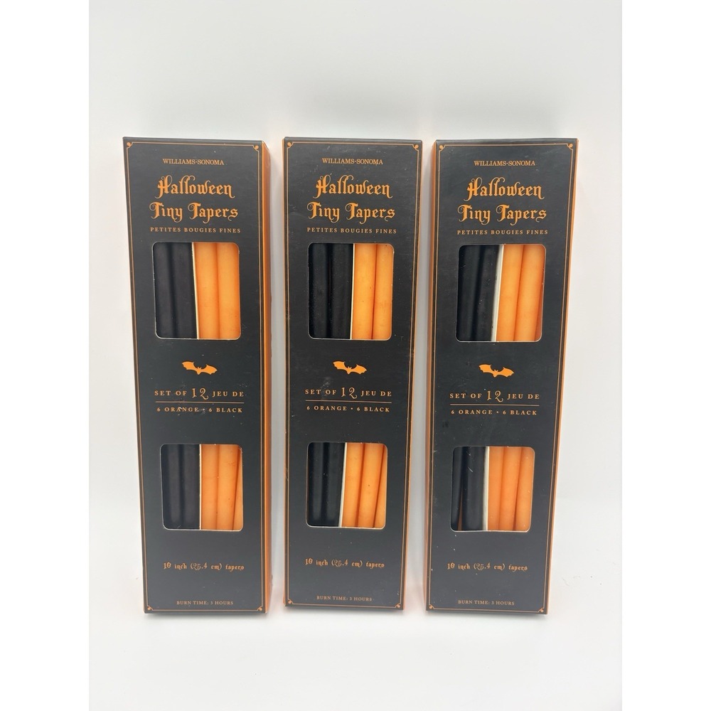 Williams Sonoma Halloween Tiny Taper Candles Orange Black Set of 3 (36 Total)